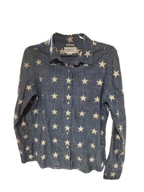 Ralph Lauren TOMBOY Star-Print Chambray Button-Down - Navy & Cream-RARE ITEM